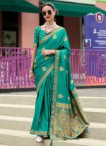 Pure Sattin Teal Festival Wear Weaving Saree